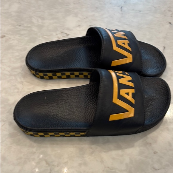 Vans Black Slides with Yellow Logo - Picture 2 of 3